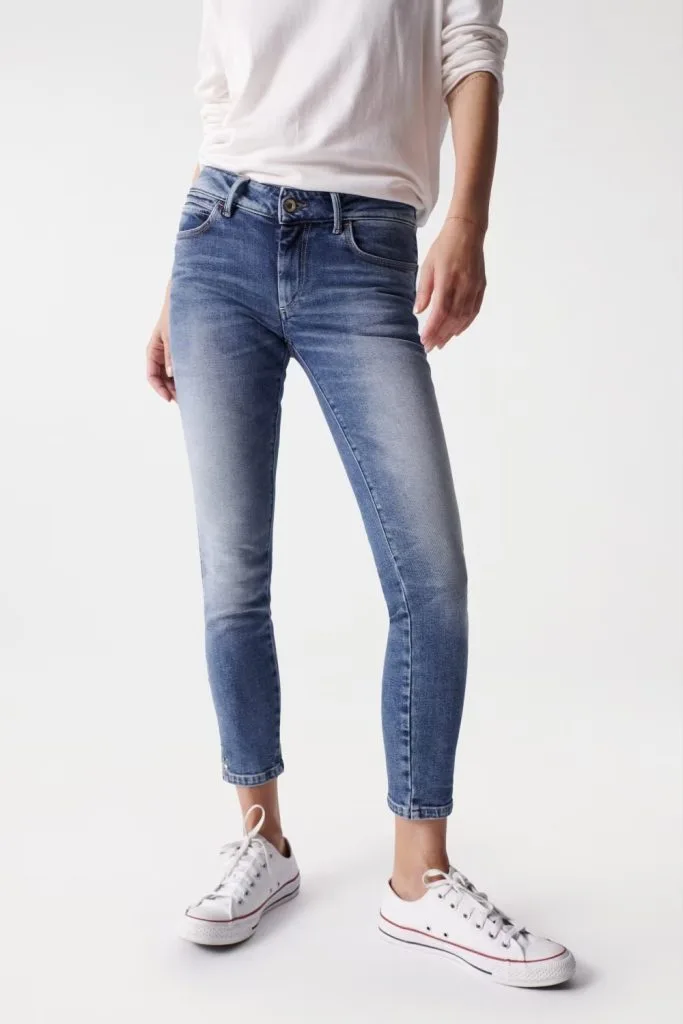 Jean Push Up Wonder Skinny pour femme Salsa, délavé clair avec applications brillantes