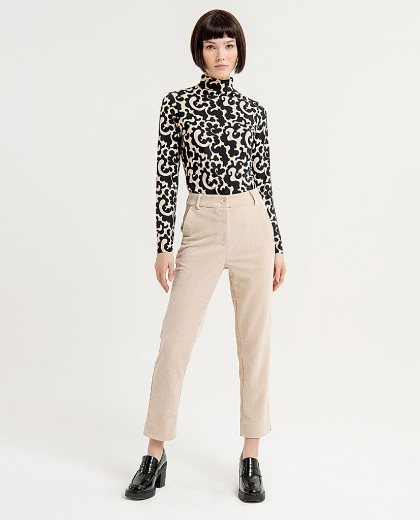 Pantalon femme en velours uni beige SURKANA