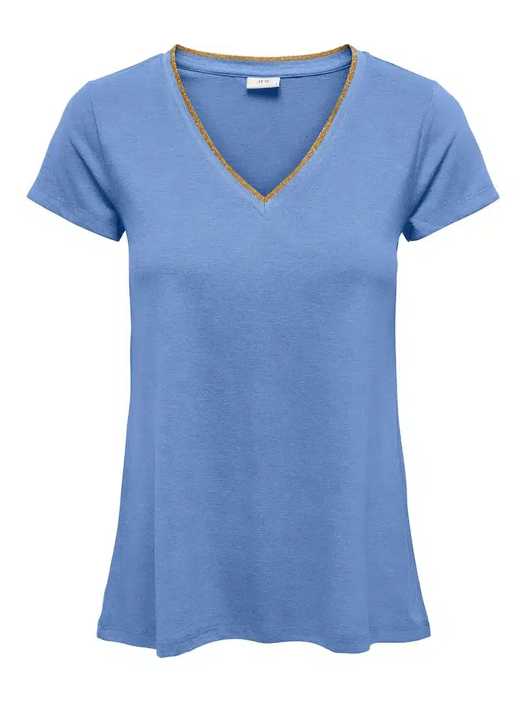 Tee-shirt Femme Col V Bleu Lurex Jacqueline de Yong - Élégance Printanière
