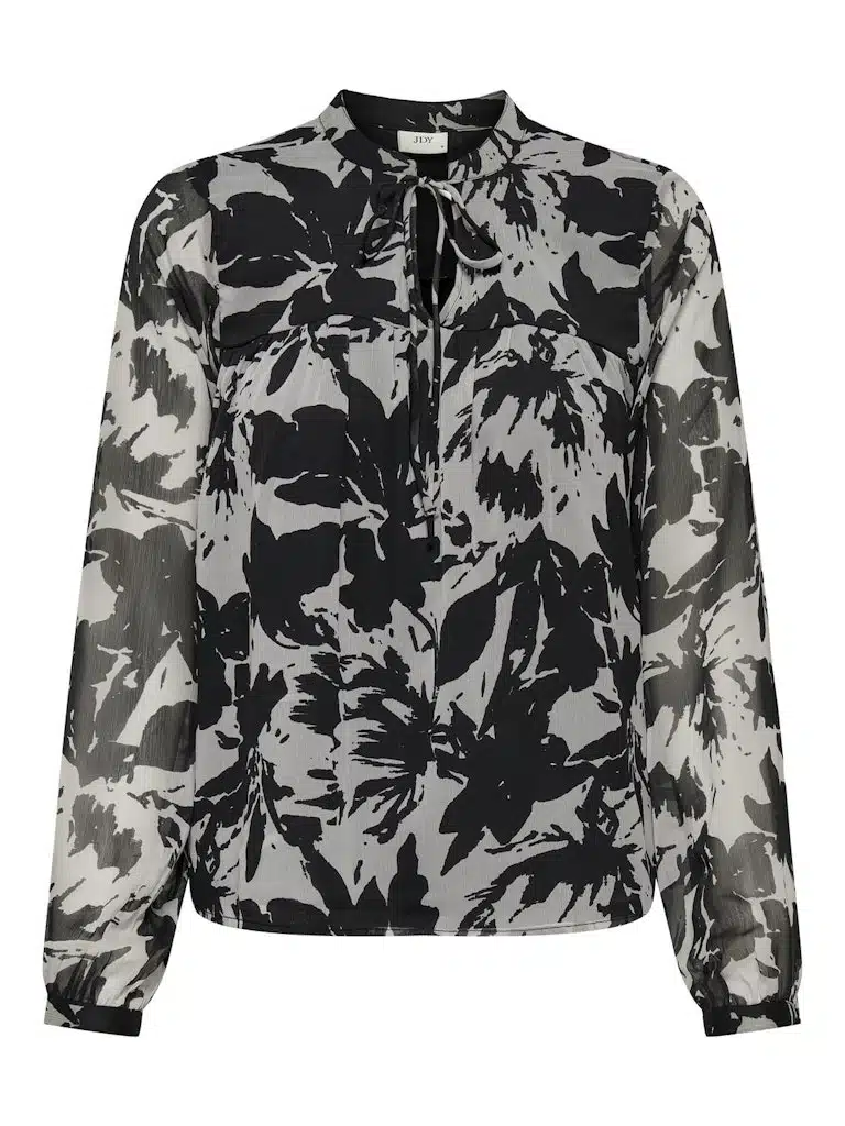 Blouse fluide imprimée noir et gris pour femme JDY, élégante et confortable, idéale pour la saison automne-hiver.
