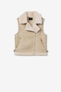 Veste sans manches beige Tiffosi pour femme avec col sherpa, effet cuir, fausse fourrure à l'intérieur, disponible chez CASUAL SENAS.