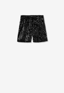Short brillant noir en sequins Tiffosi pour femme, coupe droite avec fermeture à zip, disponible du XS au L
