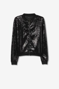 Veste courte noire brillante en sequins TIFFOSI, style bombers, pour femme