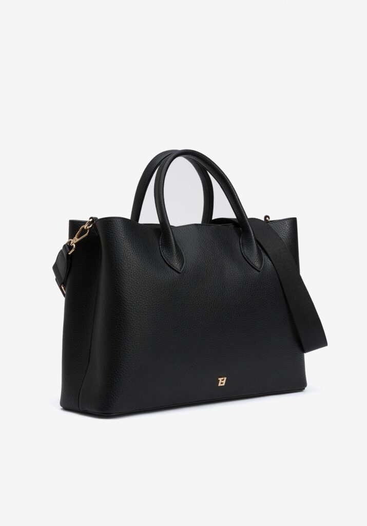 Grand sac à main noir Tiffosi pour femme, avec pochette pour ordinateur, en 100% polyuréthane