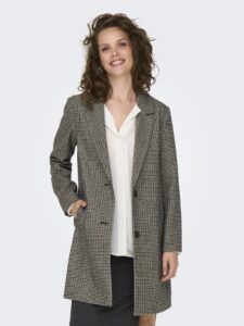 Manteau laine pied de poule gris JDY femme, col inversé coupe longue, XS à XL PROMOTIONS 2025