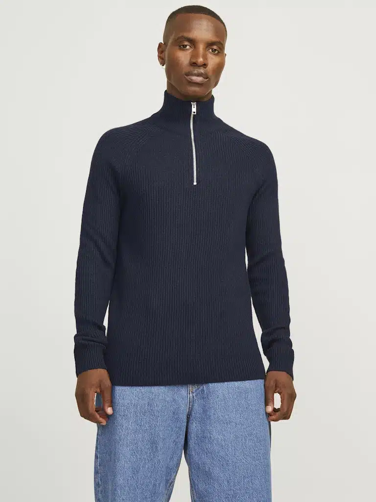 Pull bleu Jack & Jones homme, col camionneur, coupe équilibrée