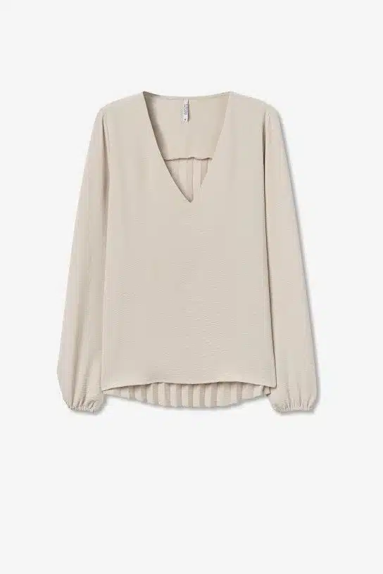 Chemisier beige Tiffosi femme, manches longues, col V, coupe droite