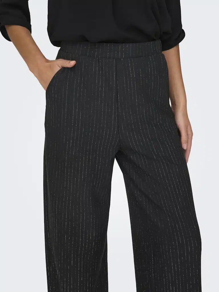Pantalon large JDY pour femme, noir brillant, détails paillettes, coupe fluide