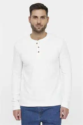 T-shirt blanc manches longues col tunisien coupe regular Lee Cooper pour homme
