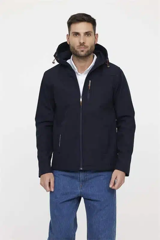 Veste à capuche bleue marine Lee Cooper pour homme, coupe regular avec détails zippés orange, disponible du M au XXL
