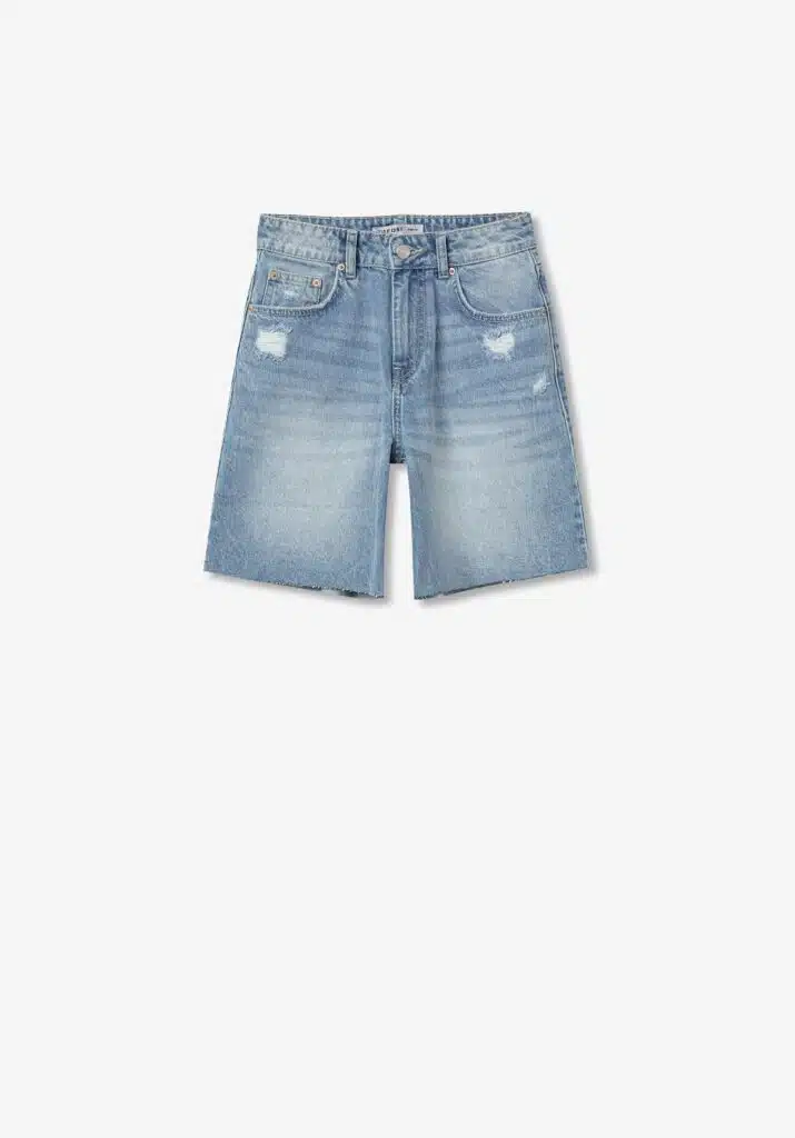 Short jean déchiré bleu clair coupe mom TIFFOSI ado fille, effet déchiré, style décontracté"