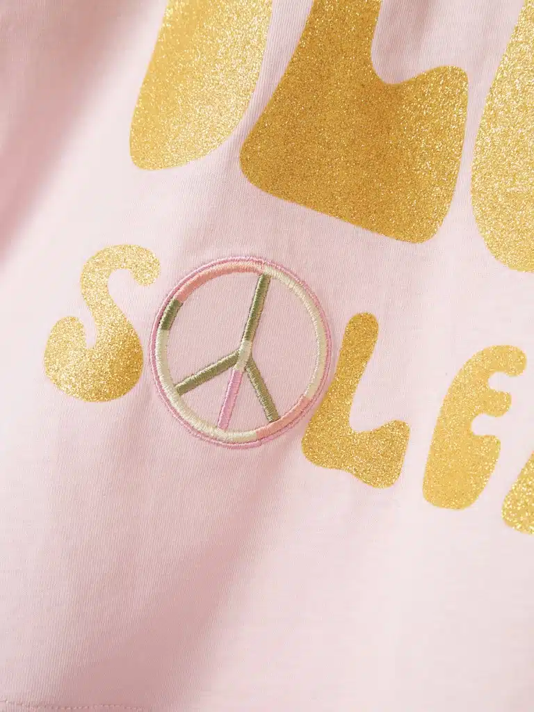 T-Shirt Col Rond Rose Imprimé Pailleté Doré Name It Fille du 6 au 12 ans – Image 2