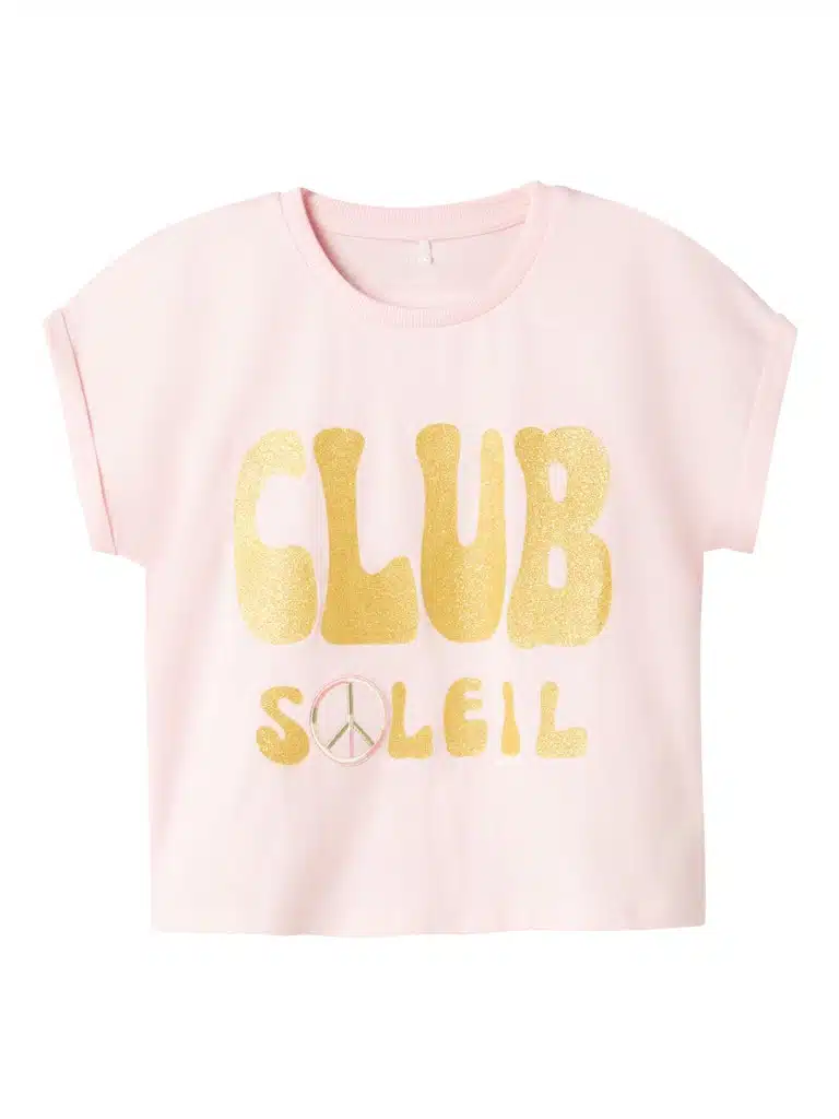 T-Shirt Col Rond Rose Imprimé Pailleté Doré Name It Fille du 6 au 12 ans – Image 4