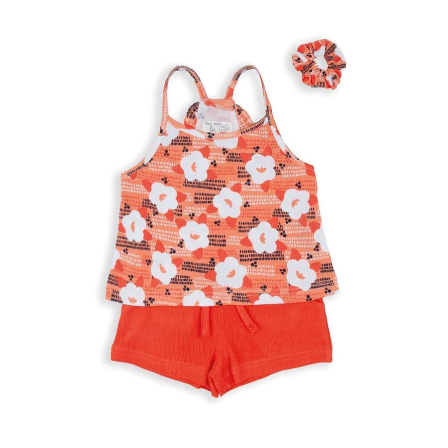 "Ensemble Babybol fille short top chouchou en coton orange pour 2-6 ans, confortable et tendance pour l'été 2025