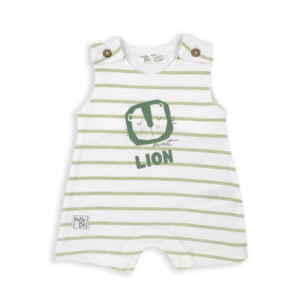 "Combinaison courte en coton à rayures blanc/vert Babybol pour bébé garçon de 3 à 24 mois, confortable et tendance pour l'été 2025
