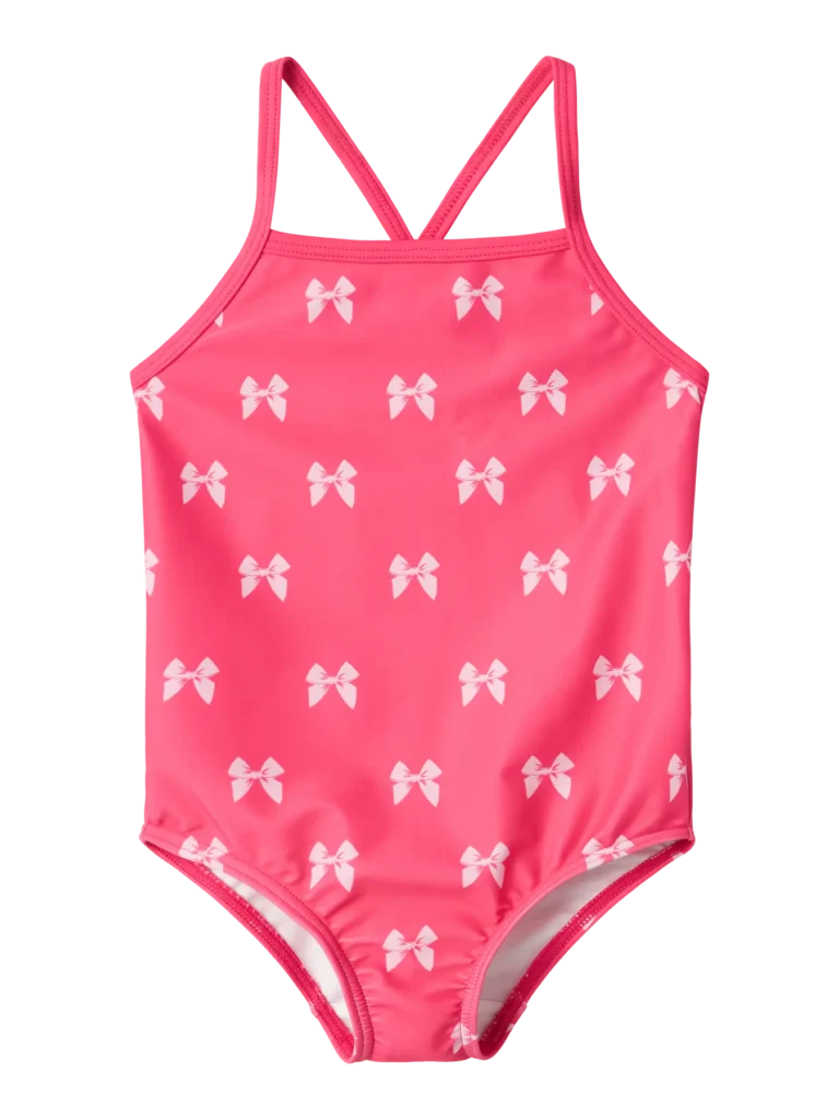 Maillot de bain rose 1 pièce Name It Zille pour fille avec petits nœuds, confortable et écoresponsable