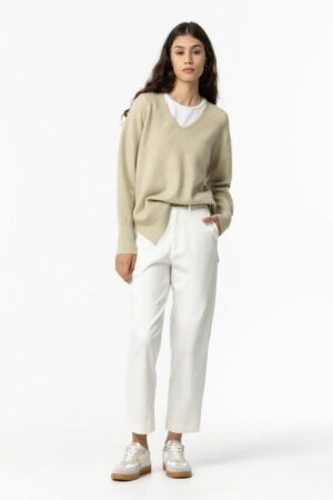 PANTALON CHINO BLANC AVEC CEINTURE MARRON FEMME DU S AU L BIANCA NOUVELLE COLLECTION PRINTEMPS ETE 2025