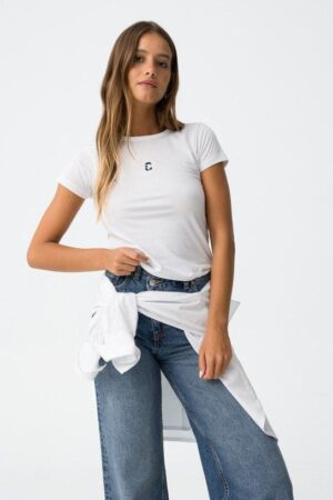 Tee-shirt blanc manches courtes logo Culture Tiffosi ado fille, coupe ajustée, 100% coton