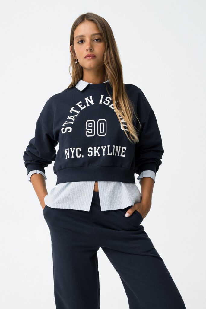 Sweat bleu oversize ado fille Tiffosi avec logo Staten Island, 100% coton