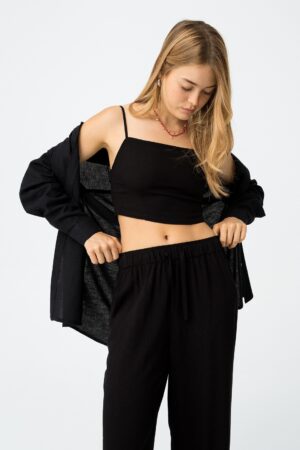 Chemise souple noire manches longues Tiffosi ado fille, coupe ample, tissu léger