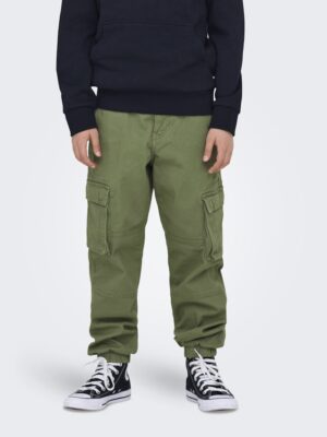 Pantalon cargo vert kaki ONLY & SONS ado garçon, coupe fuselée, taille élastique