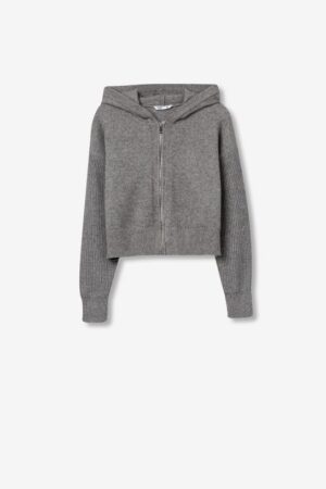 "Gilet court gris à capuche TIFFOSI pour ado fille, coupe ample, fermeture zippée, composé de viscose, polyester et polyamide, nouvelle collection Automne/Hiver 2025.