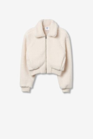 Veste beige courte en moumoute TIFFOSI pour ado fille, coupe ample, fermeture zippée, poches avant, toucher doux, 100% polyester, nouvelle collection Automne/Hiver 2025
