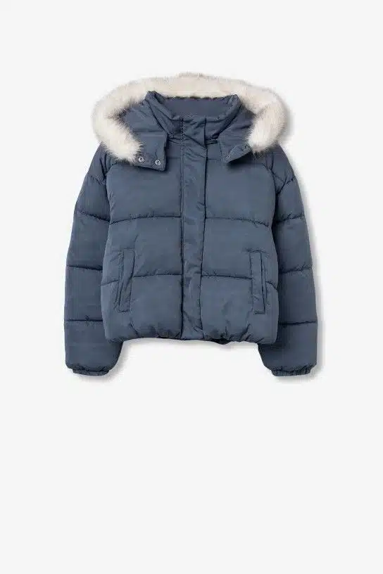Doudoune bleue chaude avec capuche fausse fourrure amovible TIFFOSI pour ado fille, coupe confortable, deux poches avant, fermeture zippée, 100% polyester, nouvelle collection Hiver 2025