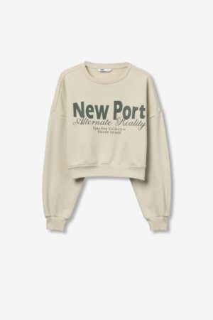 Sweat court beige à col rond avec logo New Port TIFFOSI pour ado fille, coupe ample confortable, tissu 80% coton 20% polyester, style casual et tendance pour la saison Automne/Hiver 2025