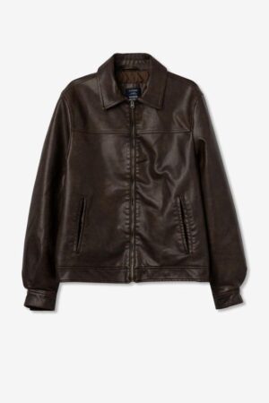 "Veste simili cuir marron Tiffosi homme col court - Automne Hiver 2025. Coupe droite, fermeture zippée, effet brossé. Disponible du M au XL chez Casual Senas. Livraison rapide et retours gratuits