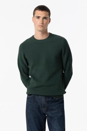 Pull vert en maille Tiffosi homme col rond - Automne Hiver 2025. Pull manches longues, maille texturée et tissu confortable. Coupe ajustée. Disponible du S au XXL chez Casual Senas.