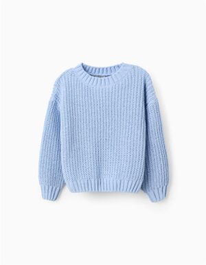 Pull en maille bleu ciel col rond Zippy pour fille 6/7 à 11/12 ans, 100% polyester, manches longues, coupe confortable. Collection Automne/Hiver 2025