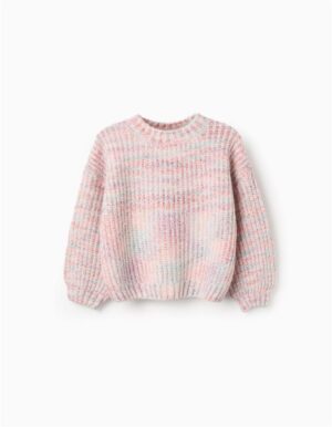 Pull arc en ciel rose maille col rond Zippy fille 5/6 à 9/10 ans