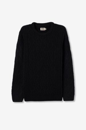Pull bleu grosse maille torsadée Tiffosi homme col rond coupe droite