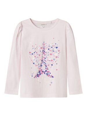 T-shirt rose fille Name It à manches longues imprimé cœur Paris