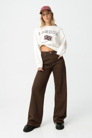 Jean marron coupe large Tiffosi ado fille, modèle Kylie71
