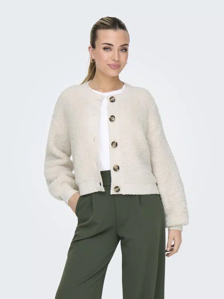 Cardigan femme JDY Life en maille plate beige – Automne-hiver