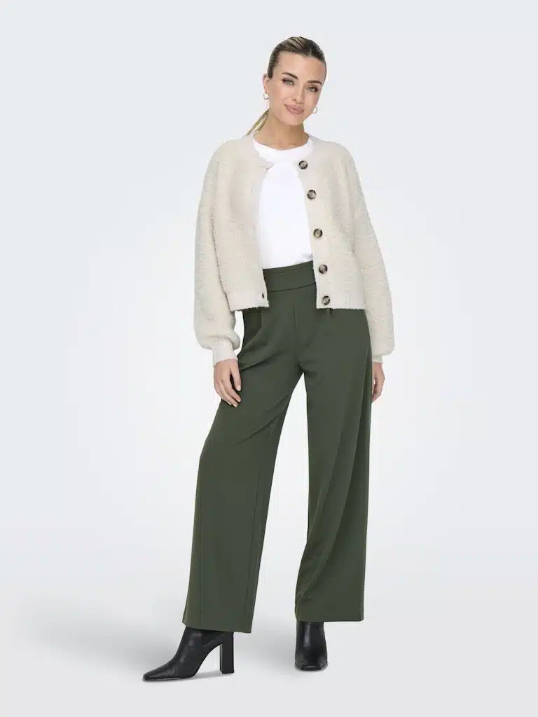 Cardigan femme beige JDY col rond en maille plate – Automne-Hiver 2026 – Image 2