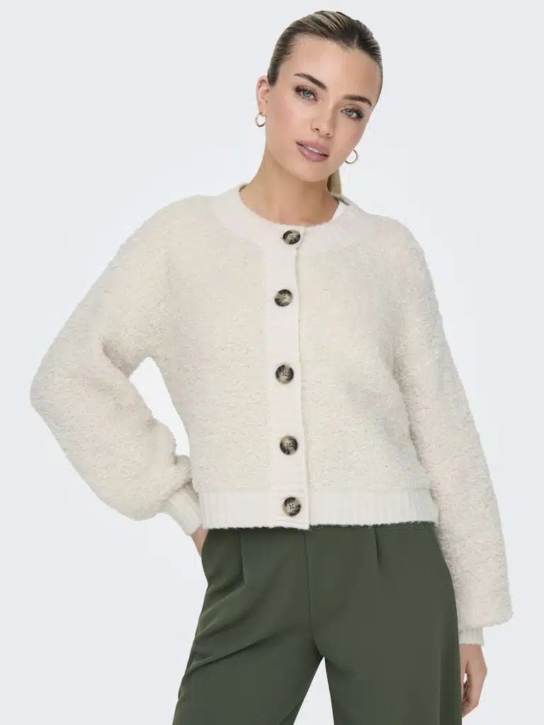 Cardigan femme beige JDY col rond en maille plate – Automne-Hiver 2026 – Image 4