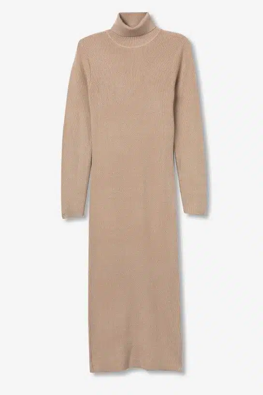 Robe pull beige longue Tiffosi femme col roulé maille chaude automne hiver