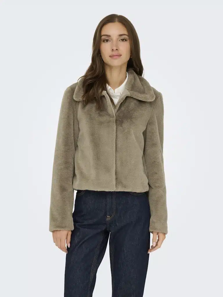 Veste marron femme JDY fausse fourrure col étalé manches longues