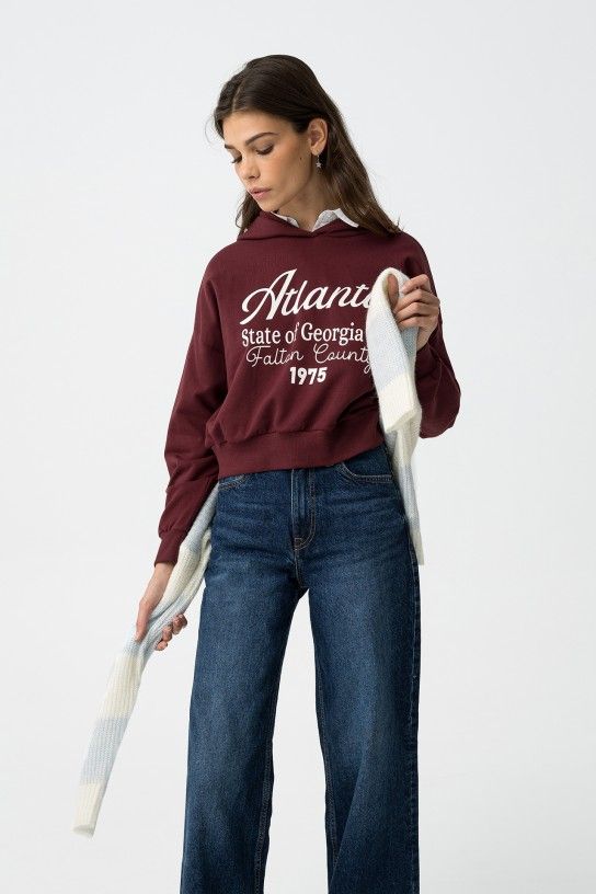 Sweat à capuche rouge bordeaux Atlanta Tiffosi ado fille coupe large coton idée cadeau Noël près de Salon de Provence et Cavaillon