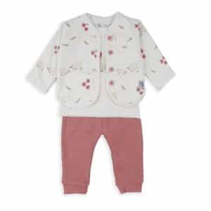Ensemble molletonné blanc et rose bébé fille Babybol avec gilet, t-shirt hérisson et jogging.casual senas vêtements bébé