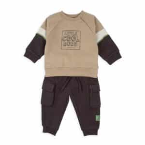 Ensemble garçon Babybol sweat beige inscription molletonné et jogging cargo beige