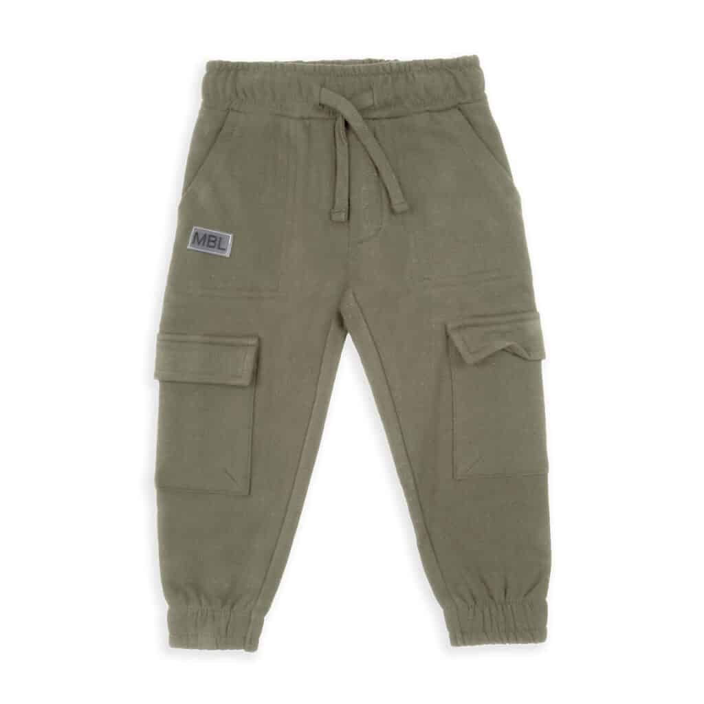Jogging cargo vert kaki molletonné Babybol garçon 3-5 ans, pantalon jogging enfant automne hiver confortable en coton