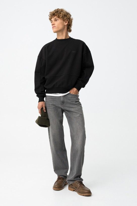 Jean gris coupe baggy Tiffosi ado garçon S-L, 100% coton délavé ultra-confortable. Streetwear tendance parfait cadeau Noël hiver
