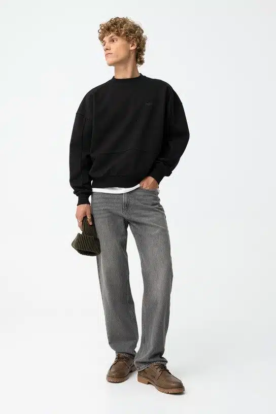 Jean gris coupe baggy Tiffosi ado garçon S-L, 100% coton délavé ultra-confortable. Streetwear tendance parfait cadeau Noël hiver