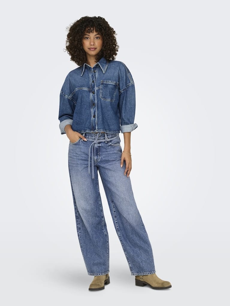 Jean bleu coupe super large avec ceinture Only 15325796 femme W26-W32