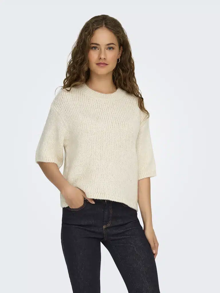 Pull beige manches 3/4 col rond JDY Linea 15367237 femme XS-XL