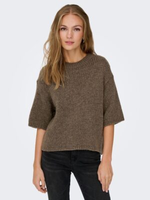 Pull marron manches 3/4 col rond JDY Linea 15367237 femme XS-XL PreSpring